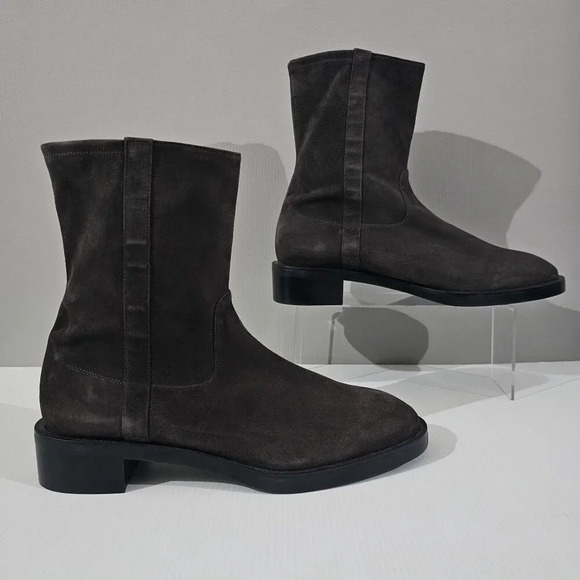 NEW Stuart Weitzman Sadie Mid Calf Boot Womens 10.5 Gray Suede Western Pull On - Picture 3 of 15